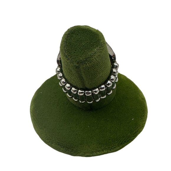 Vintage Silver-Tone Bllue Stone Adjustable Ring With Rhinestone Accents - Picture 4 of 5